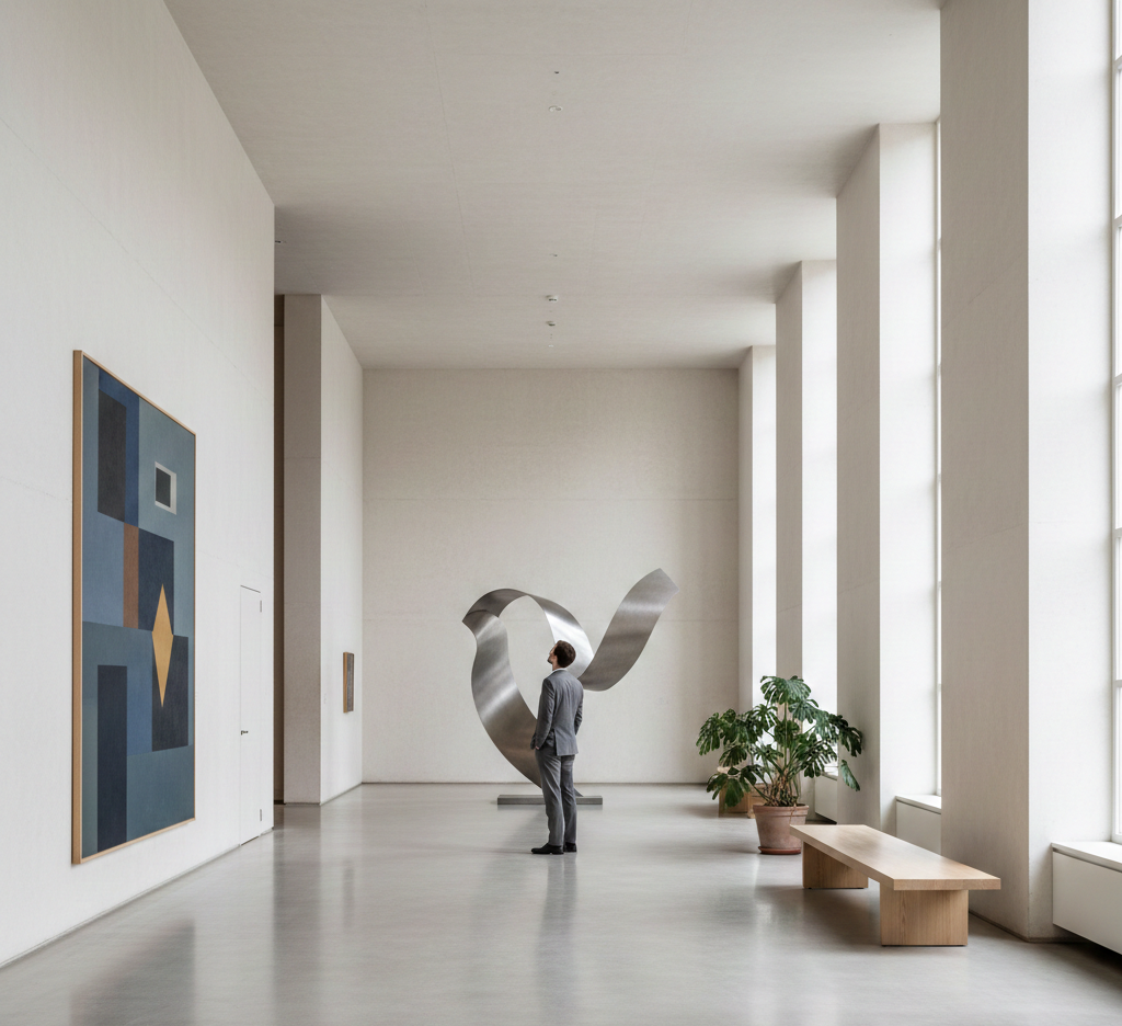 Ateneumin taidemuseon upea sisustus klassisine pylväineen ja taideteoksineen